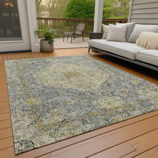 Pewter And Gold Oriental Washable Indoor Outdoor Area Rug Photo 5