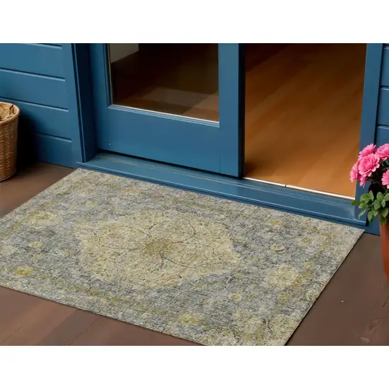 Pewter And Gold Oriental Washable Indoor Outdoor Area Rug Photo 2