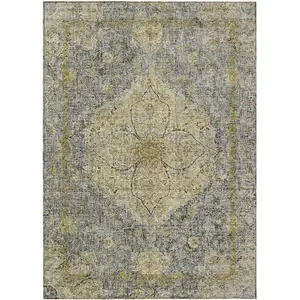 Photo of Pewter And Gold Oriental Washable Indoor Outdoor Area Rug