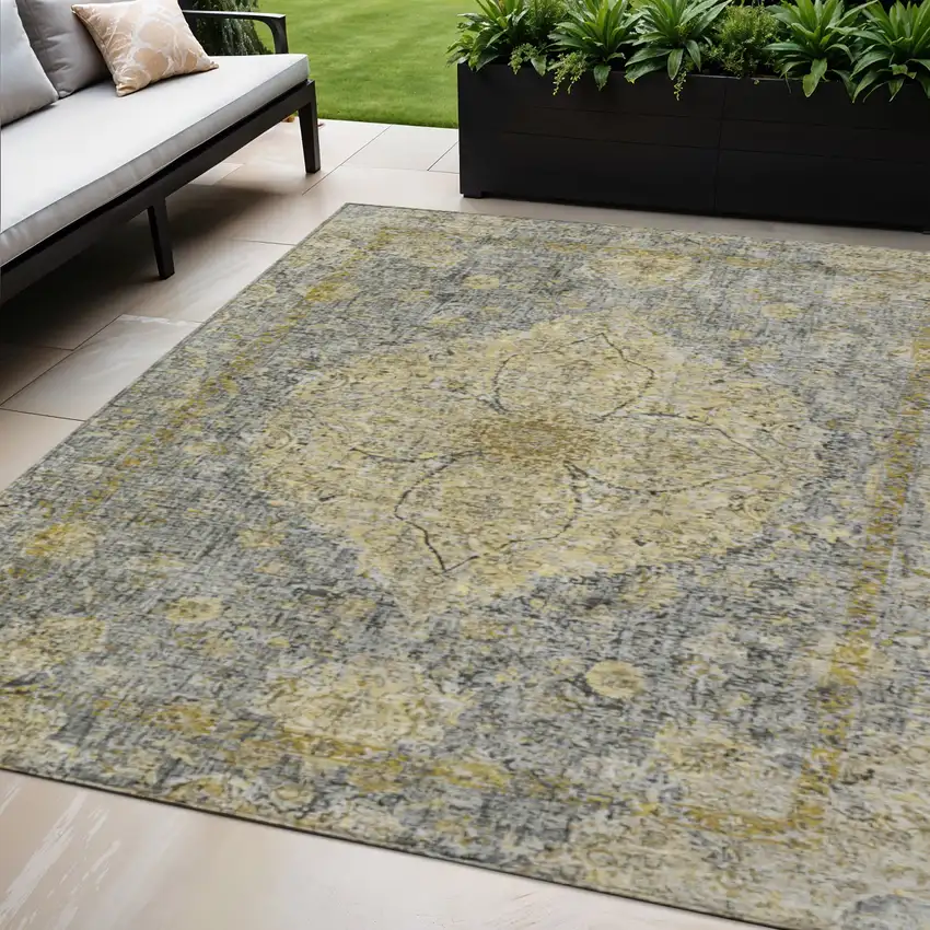 Pewter And Gold Oriental Washable Indoor Outdoor Area Rug Photo 2