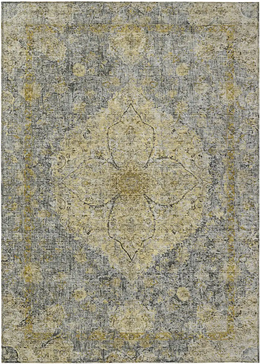 Pewter And Gold Oriental Washable Indoor Outdoor Area Rug Photo 1