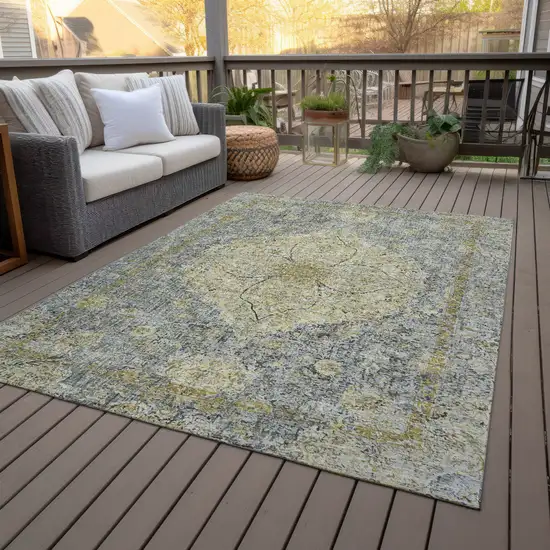 Pewter And Gold Oriental Washable Indoor Outdoor Area Rug Photo 8