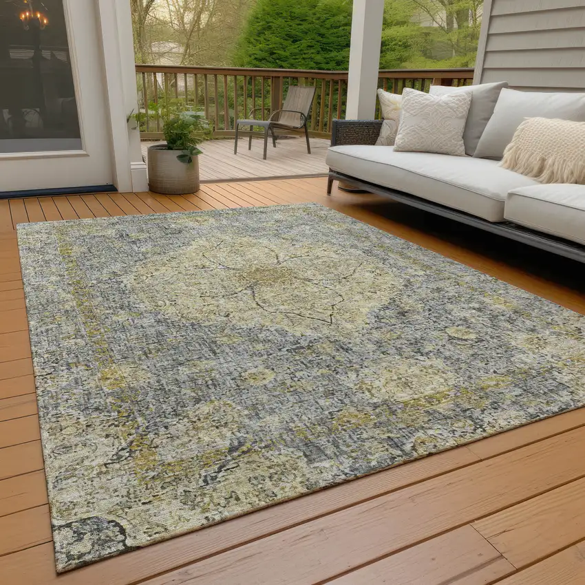 Pewter And Gold Oriental Washable Indoor Outdoor Area Rug Photo 5