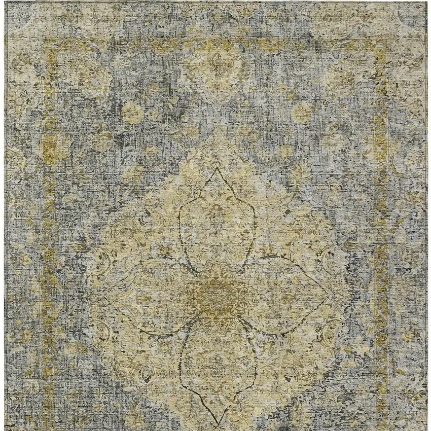 Pewter And Gold Oriental Washable Indoor Outdoor Area Rug Photo 3