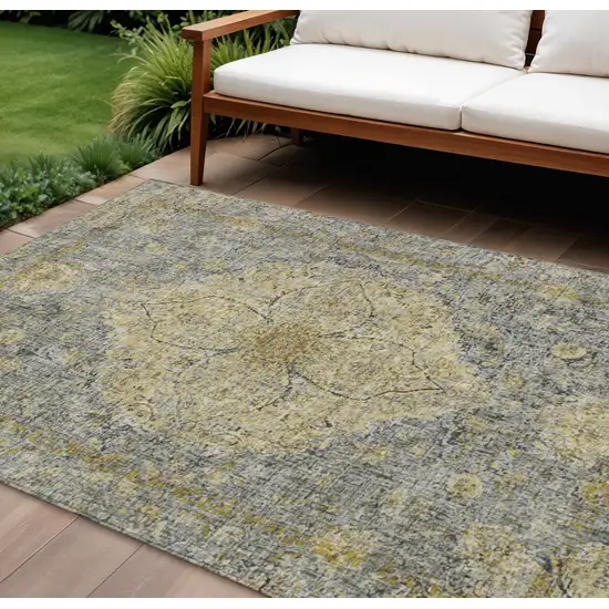 Pewter And Gold Oriental Washable Indoor Outdoor Area Rug Photo 2