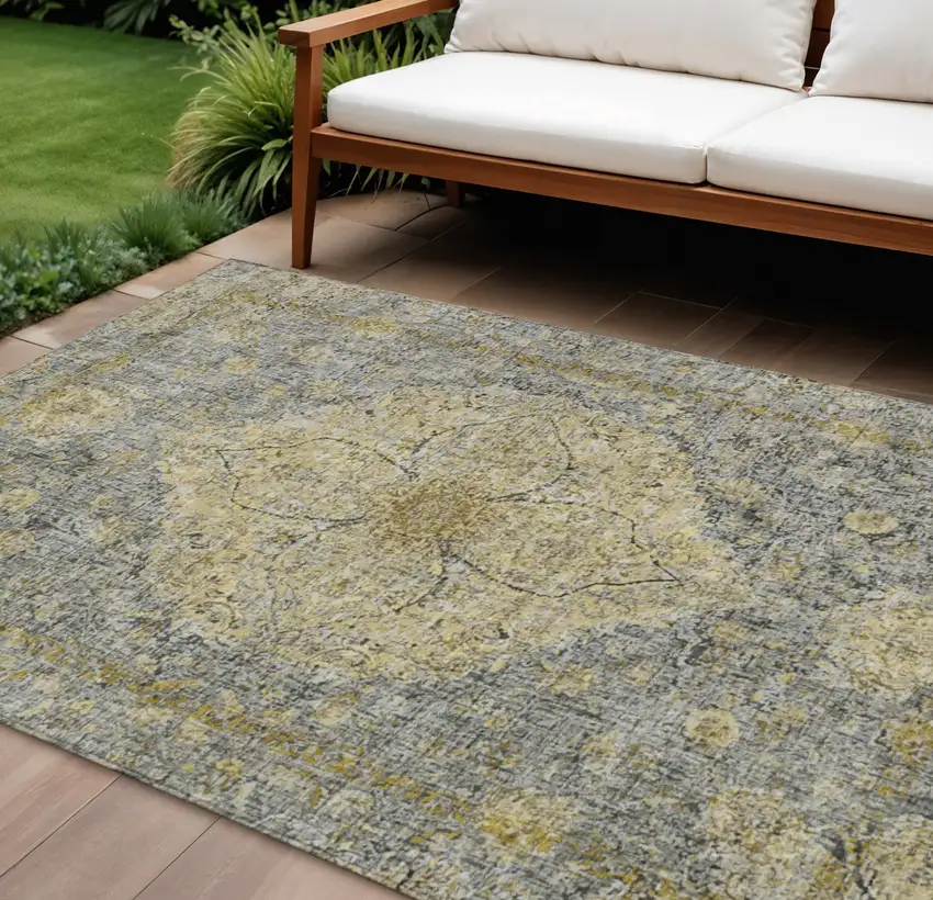 Pewter And Gold Oriental Washable Indoor Outdoor Area Rug Photo 2