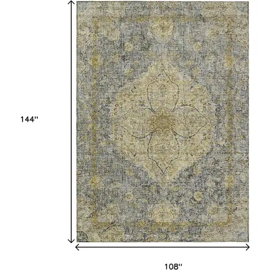 Pewter And Gold Oriental Washable Indoor Outdoor Area Rug Photo 9