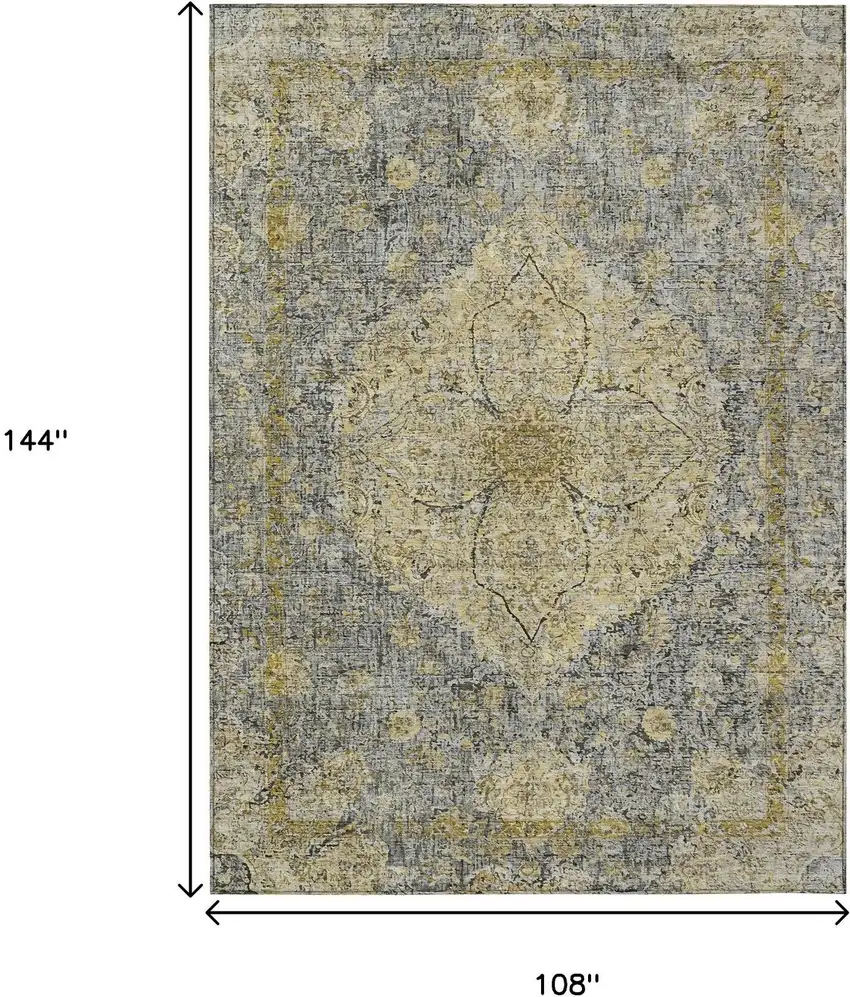 Pewter And Gold Oriental Washable Indoor Outdoor Area Rug Photo 9