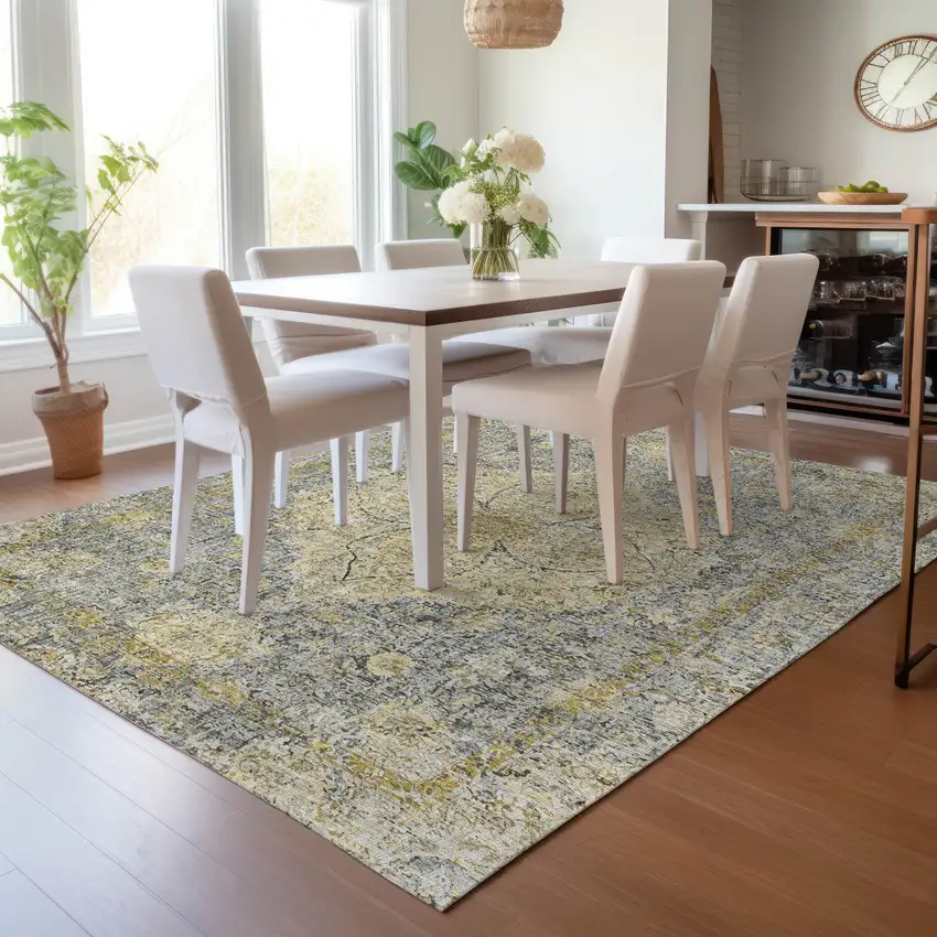 Pewter And Gold Oriental Washable Indoor Outdoor Area Rug Photo 6