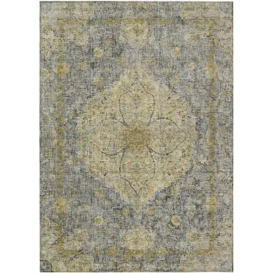 Pewter And Gold Oriental Washable Indoor Outdoor Area Rug Photo 1
