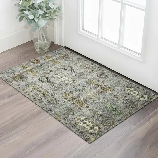 Pewter And Gold Southwestern Washable Area Rug With UV Protection Photo 2