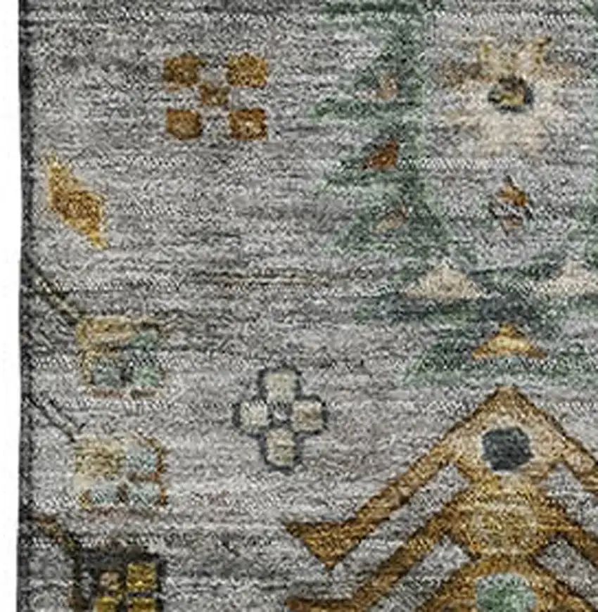 Pewter And Gold Southwestern Washable Area Rug With UV Protection Photo 3