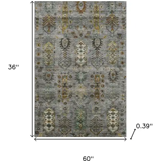 Pewter And Gold Southwestern Washable Area Rug With UV Protection Photo 9