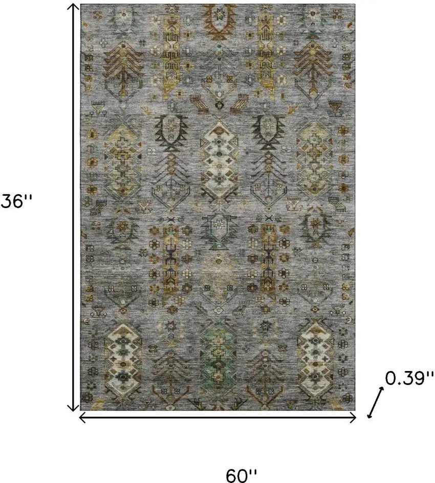 Pewter And Gold Southwestern Washable Area Rug With UV Protection Photo 9