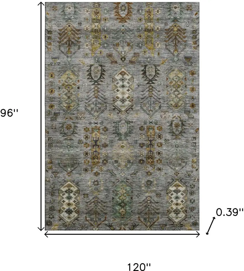 Pewter And Gold Southwestern Washable Area Rug With UV Protection Photo 9