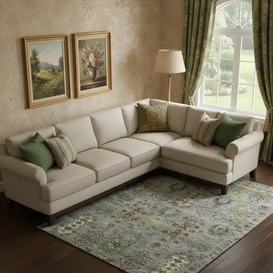 Pewter And Gold Southwestern Washable Area Rug With UV Protection Photo 2