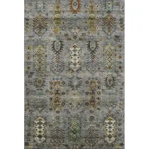 Photo of Pewter And Gold Southwestern Washable Area Rug With UV Protection