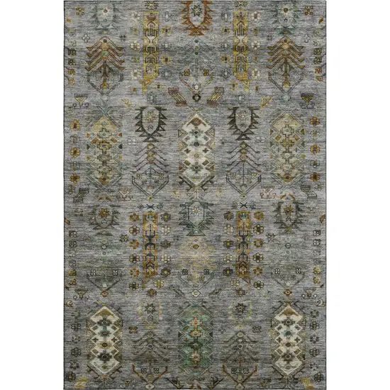 Pewter And Gold Southwestern Washable Area Rug With UV Protection Photo 1