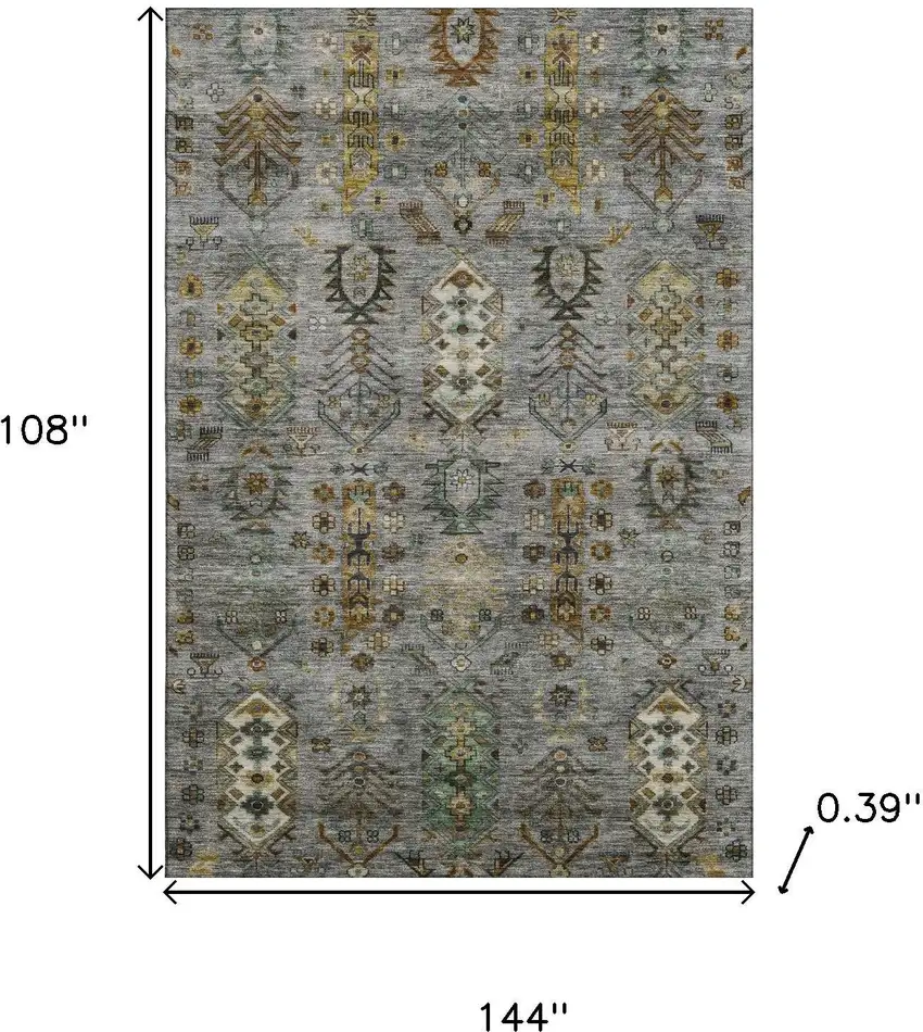 Pewter And Gold Southwestern Washable Area Rug With UV Protection Photo 9