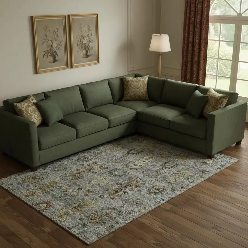 Pewter And Gold Southwestern Washable Area Rug With UV Protection Photo 2