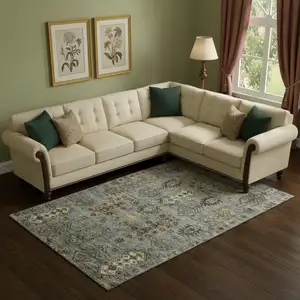 Photo of Pewter And Gold Southwestern Washable Area Rug With UV Protection