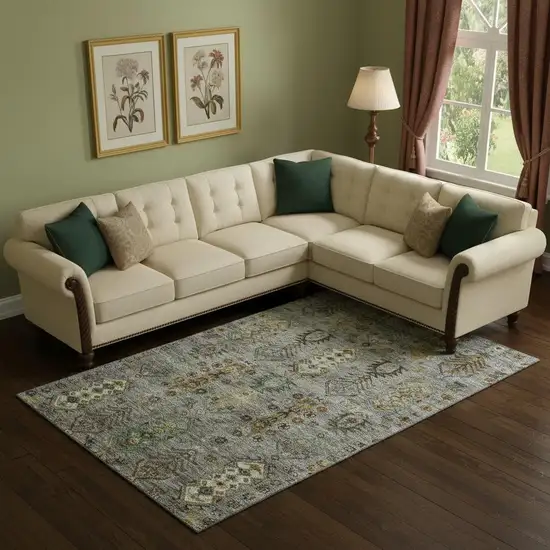 Pewter And Gold Southwestern Washable Area Rug With UV Protection Photo 2