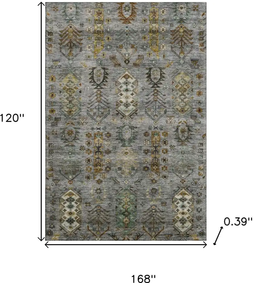 Pewter And Gold Southwestern Washable Area Rug With UV Protection Photo 9