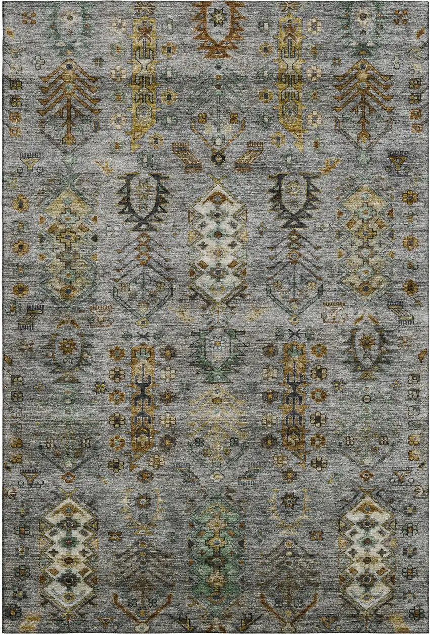 Pewter And Gold Southwestern Washable Area Rug With UV Protection Photo 2