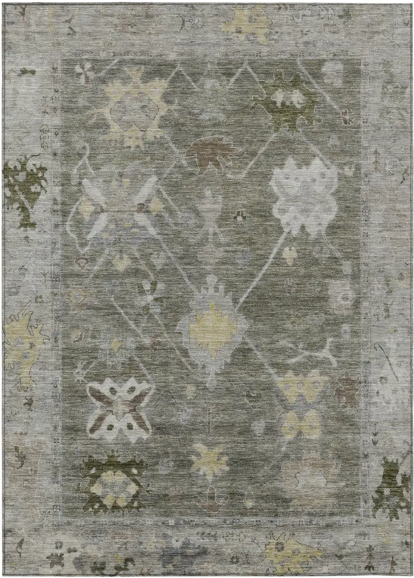 Pewter And Gold Tribal Washable Indoor Outdoor Area Rug Photo 1