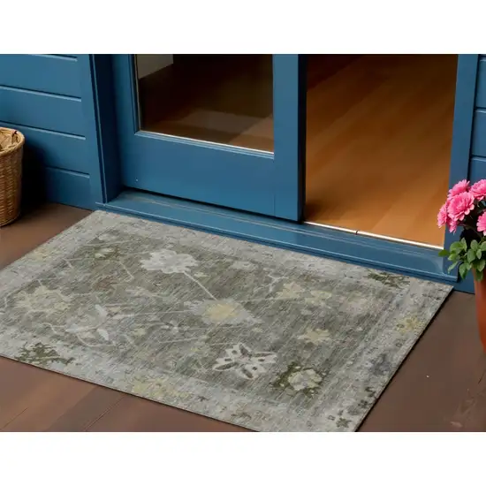 Pewter And Gold Tribal Washable Indoor Outdoor Area Rug Photo 2