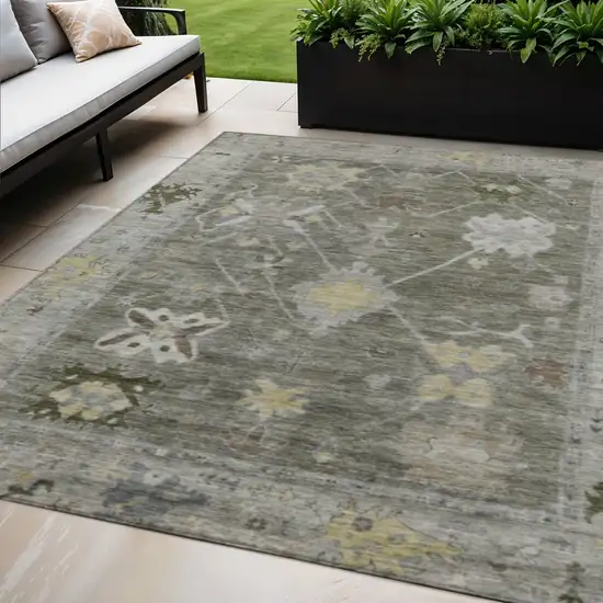 Pewter And Gold Tribal Washable Indoor Outdoor Area Rug Photo 2