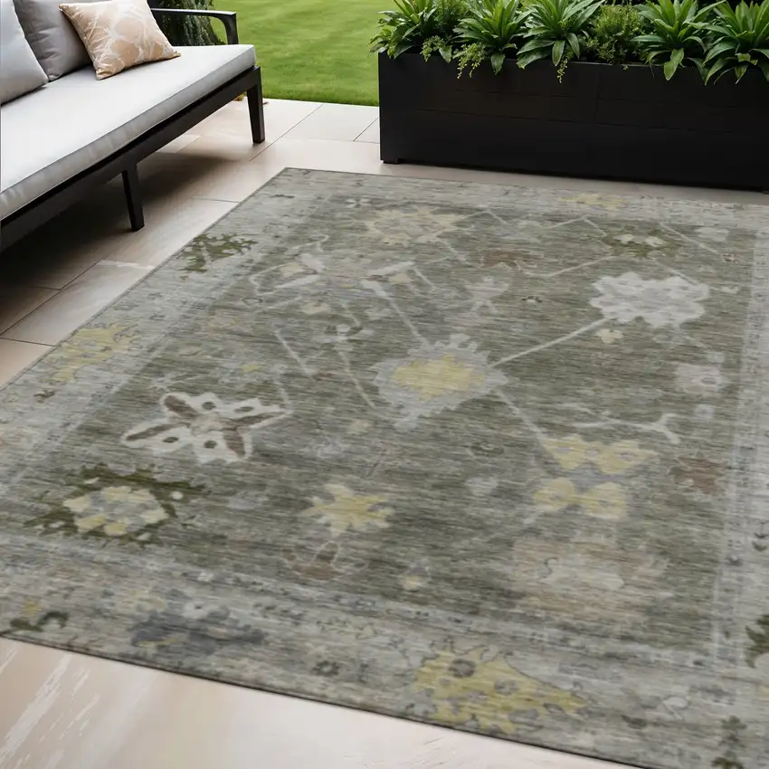 Pewter And Gold Tribal Washable Indoor Outdoor Area Rug Photo 2