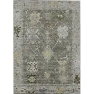 Photo of Pewter And Gold Tribal Washable Indoor Outdoor Area Rug