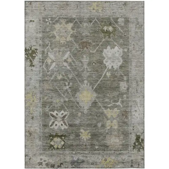 Pewter And Gold Tribal Washable Indoor Outdoor Area Rug Photo 1