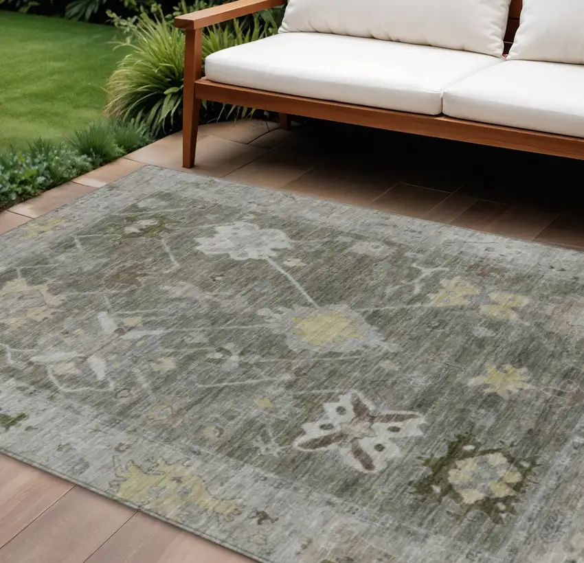 Pewter And Gold Tribal Washable Indoor Outdoor Area Rug Photo 2