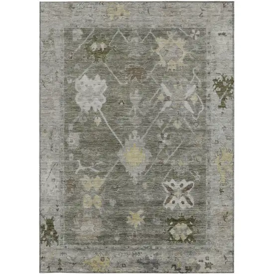 Pewter And Gold Tribal Washable Indoor Outdoor Area Rug Photo 3