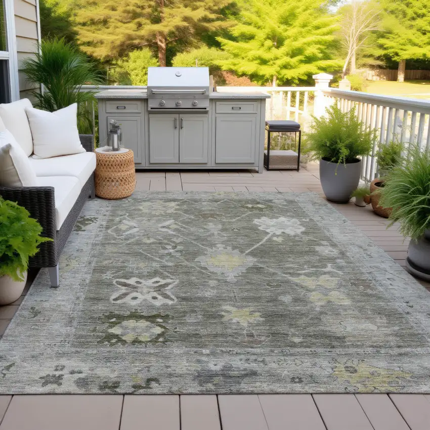Pewter And Gold Tribal Washable Indoor Outdoor Area Rug Photo 5