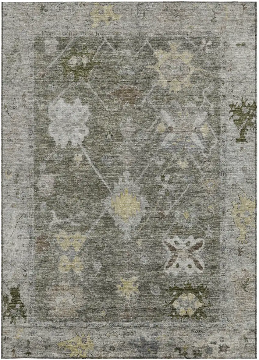 Pewter And Gold Tribal Washable Indoor Outdoor Area Rug Photo 4