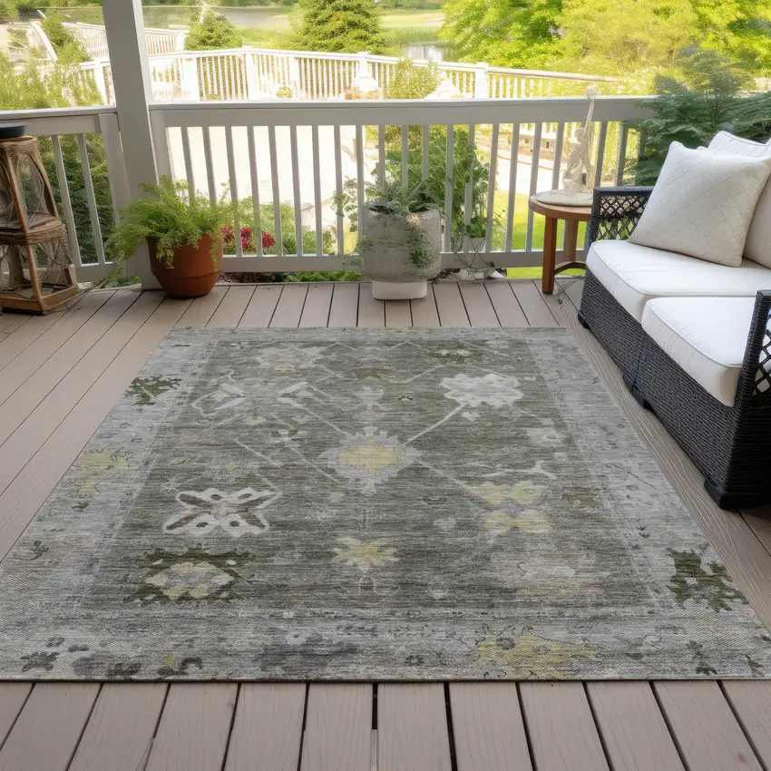 Pewter And Gold Tribal Washable Indoor Outdoor Area Rug Photo 9