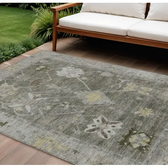 Pewter And Gold Tribal Washable Indoor Outdoor Area Rug Photo 2