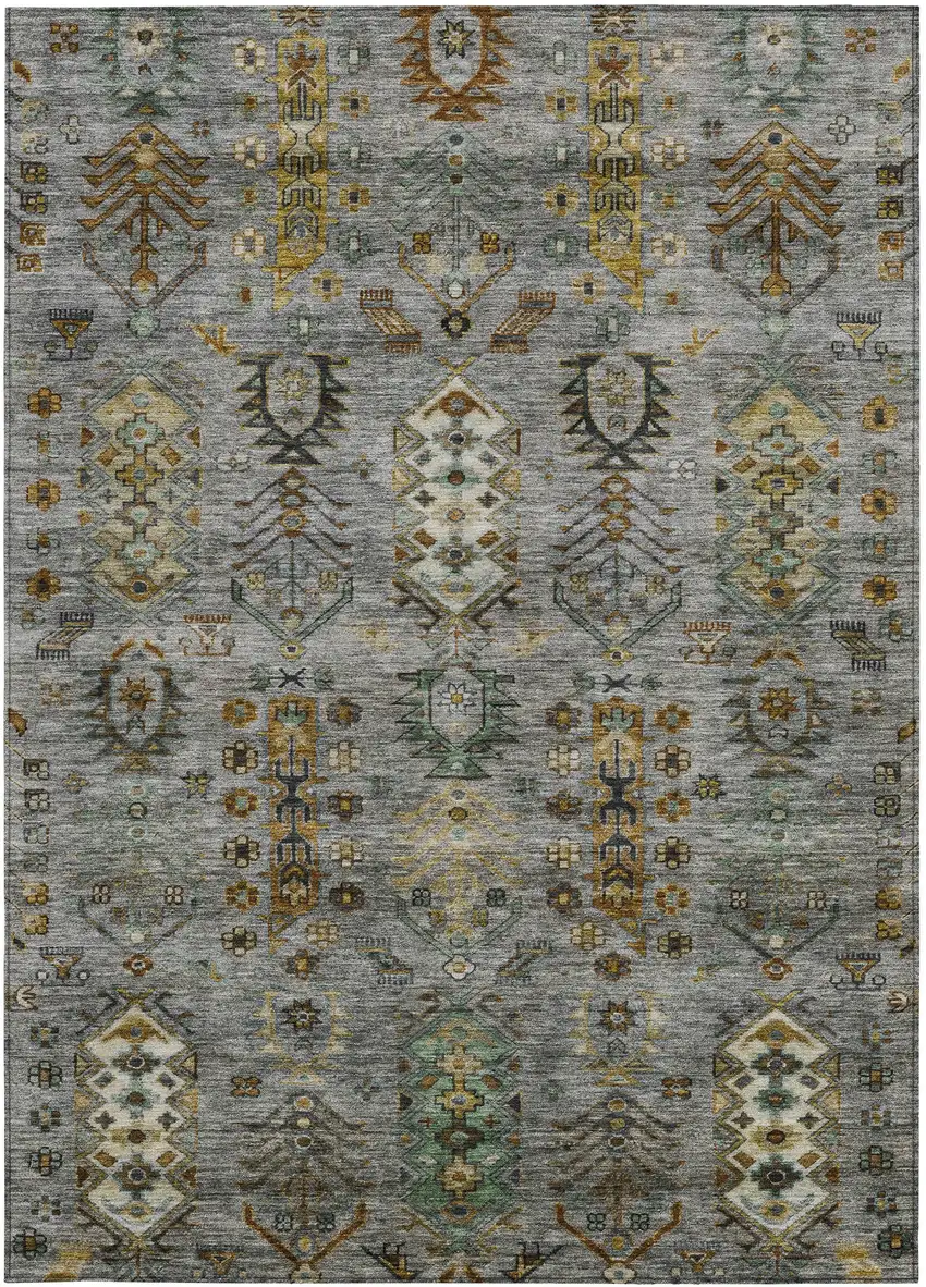 Pewter And Gold Tribal Washable Indoor Outdoor Area Rug Photo 3