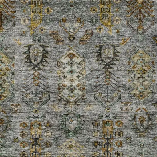 Pewter And Gold Tribal Washable Indoor Outdoor Area Rug Photo 4