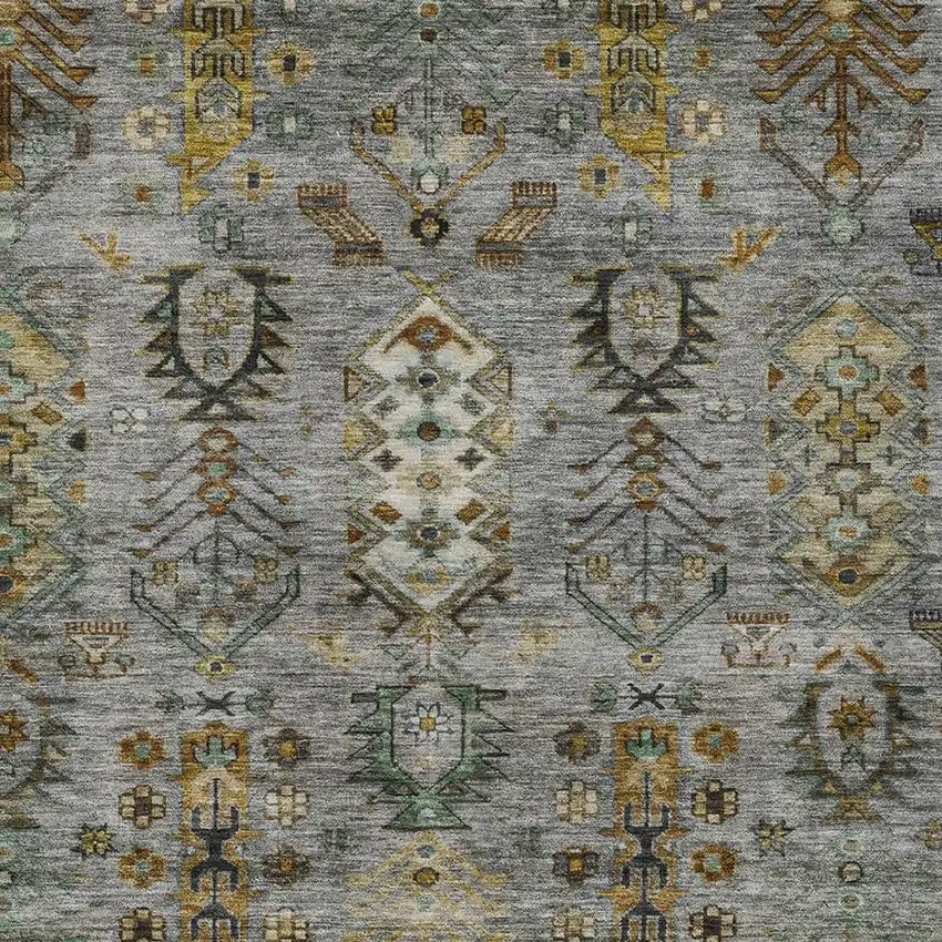 Pewter And Gold Tribal Washable Indoor Outdoor Area Rug Photo 4