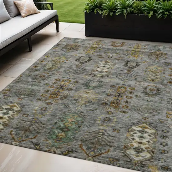 Pewter And Gold Tribal Washable Indoor Outdoor Area Rug Photo 2