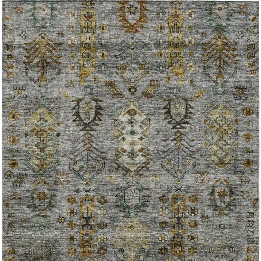 Pewter And Gold Tribal Washable Indoor Outdoor Area Rug Photo 9