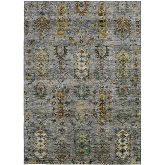 Pewter And Gold Tribal Washable Indoor Outdoor Area Rug Photo 3