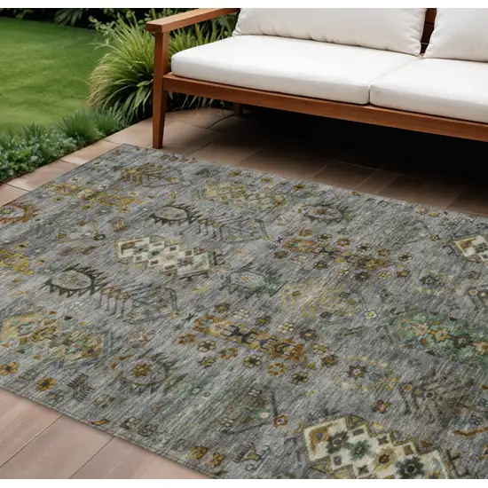 Pewter And Gold Tribal Washable Indoor Outdoor Area Rug Photo 2