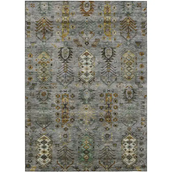 Pewter And Gold Tribal Washable Indoor Outdoor Area Rug Photo 1