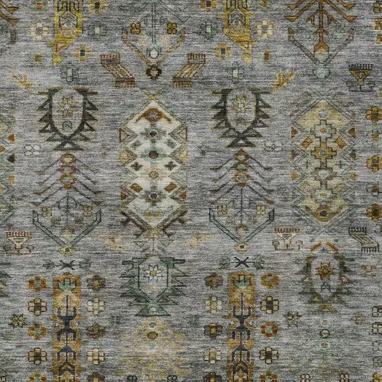 Pewter And Gold Tribal Washable Indoor Outdoor Area Rug Photo 4