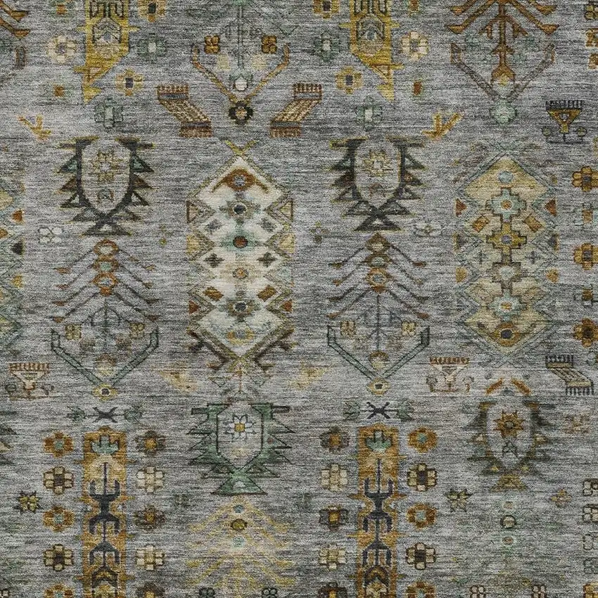 Pewter And Gold Tribal Washable Indoor Outdoor Area Rug Photo 4